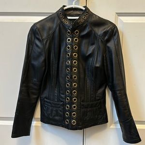 LEATHER Bagatelle Black Motorcycle Rocker Trendy Jacket Women Petite Small EUC